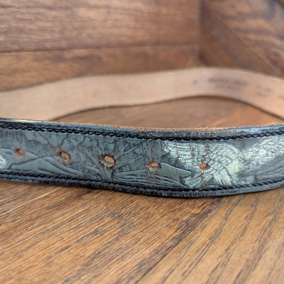 Brushy Creek Embossed Distressed Gray Leather Eagle Belt Sz 32 - Picture 10 of 13